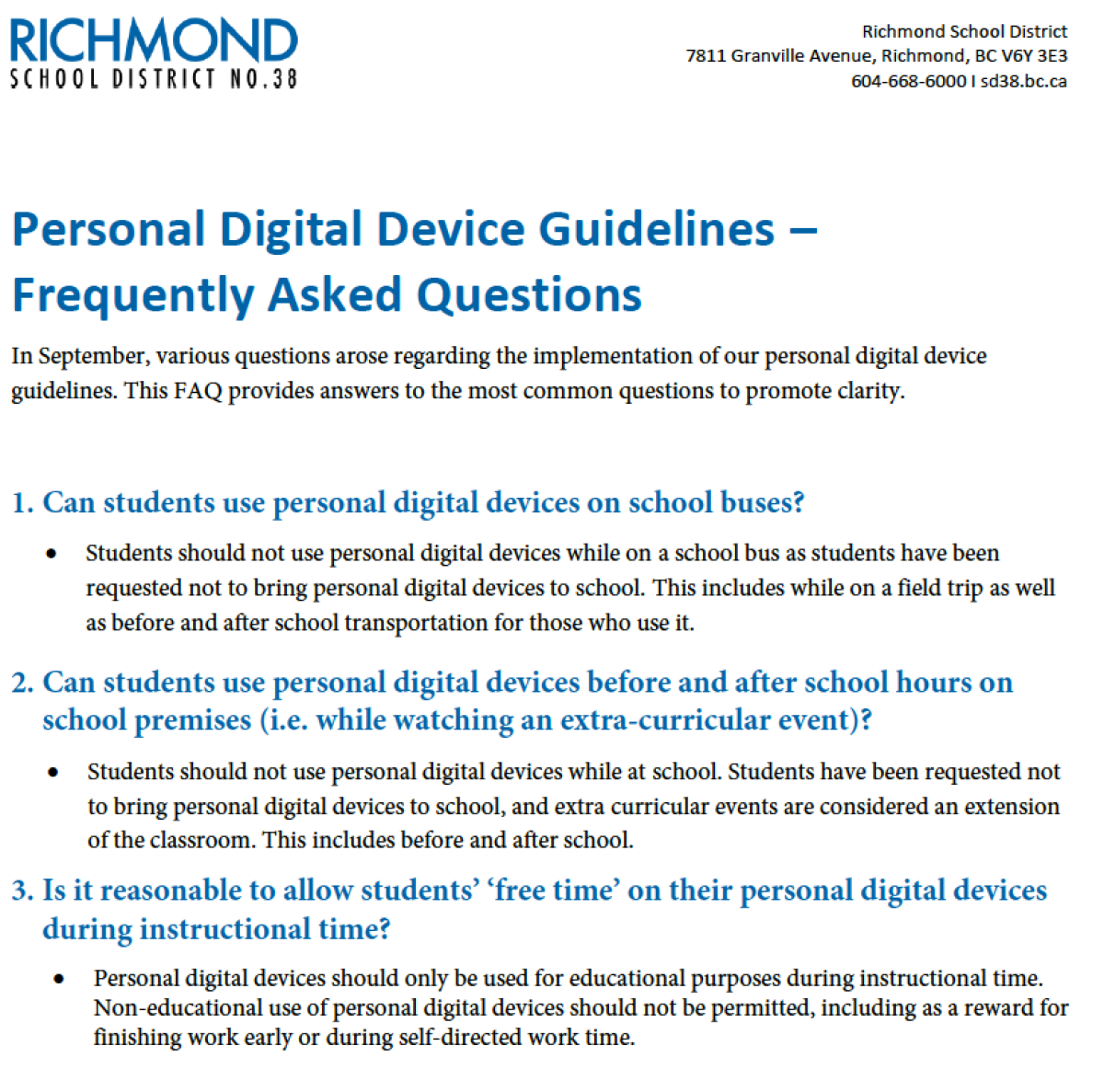 Digital Device Guidelines FAQ